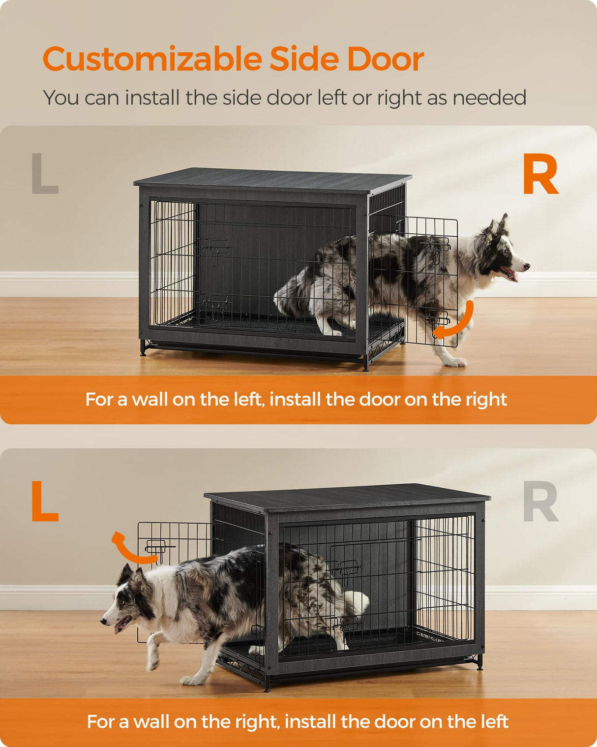 Feandrea Dog Crate Furniture, Side End Table, Modern Kennel for Dogs Indoor up to 70 lb, Heavy-Duty Dog Cage with Multi-Purpose Removable Tray, Double-Door Dog House, Ink Black UPFC003B01 Feandrea