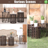HFHOME Round Nesting Coffee Tables, Set of 3 End Tables for Living Room Balcony Office, Heavy Duty Metal Stacking Side Tables for Home Indoor - Brown HFHOME