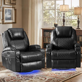 IBTKIG Power Swivel Rocker Recliner Chair with Massage and Heat/LED Lights/USB and Type-C Ports/Infinite Position/Cup Holder, Electric Glider Reclining Sofa for Nursery Living Room (2, Black) IBTKIG