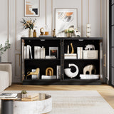 FOTOSOK Buffet Cabinet with Storage, 55.1" Large Sideboard Buffet Cabinet, Modern Sideboard Kitchen Cabinet with 4 Fluted Glass Doors, Wood Coffee Bar Cabinet Buffet Table for Kitchen, Black/Brown FOTOSOK