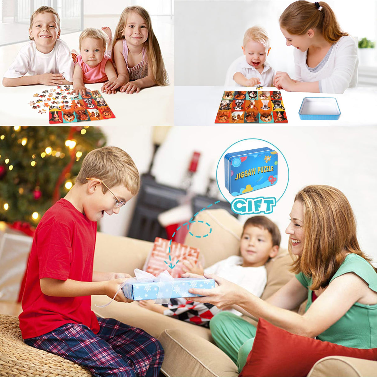 LELEMON Dog Jigsaw Puzzles in a Metal Box 100 Pieces Dog Jigsaw Puzzle for Kids Ages 4-8 Children Learning Educational Puzzles Toys LELEMON