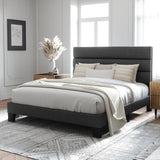 Allewie Queen Size Dark Grey Platform Bed Frame with Upholstered Headboard and Wooden Slats Allewie