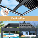 Greesum 10x10FT Outdoor Aluminum Pergola, Electric Adjustable Louvered Pergola with LED Lights and Gutter System, Metal Gazebo for Patio, Deck, Garden, Yard, Black Greesum