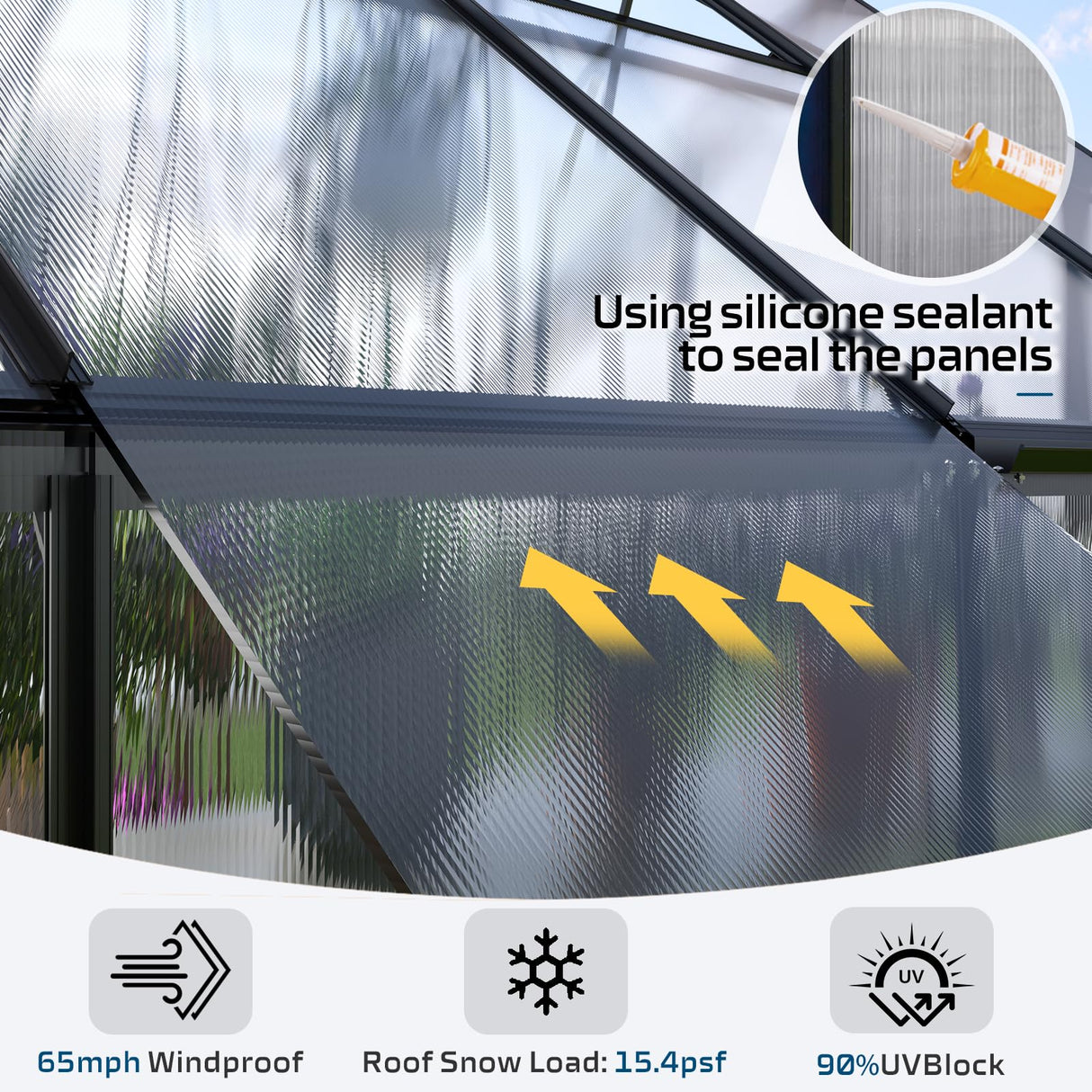 HOWE 10x16x10 FT Polycarbonate Greenhouse 6.3FT Added Wall Height Walk-in Large Aluminum Greenhouse Double Swing Doors 4 Vents, Sunroom Winter Greenhouse for Outdoors, Black HOWE