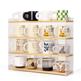 KAOTGOT Coffee Mug Holder Wooden Cup Station Organizer 4-Tier Cup Holder for Coffee Bar Mug Display Rack for Countertop Mug Holder Shelf for Home Kitchen Pine Wood KAOTGOT