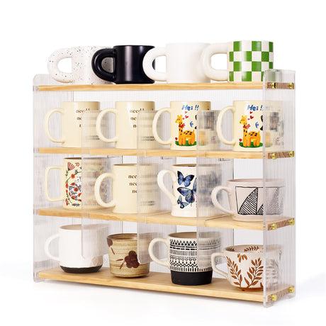 KAOTGOT Coffee Mug Holder Wooden Cup Station Organizer 4-Tier Cup Holder for Coffee Bar Mug Display Rack for Countertop Mug Holder Shelf for Home Kitchen Pine Wood KAOTGOT