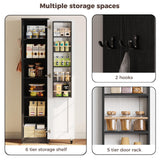 IRONCK Small Kitchen Pantry Cabinet 72" for Small Space, with Single Door and Adjustable Shelves, Freestanding Storage Cabinet for Living Room, Bathroom, Black and White IRONCK