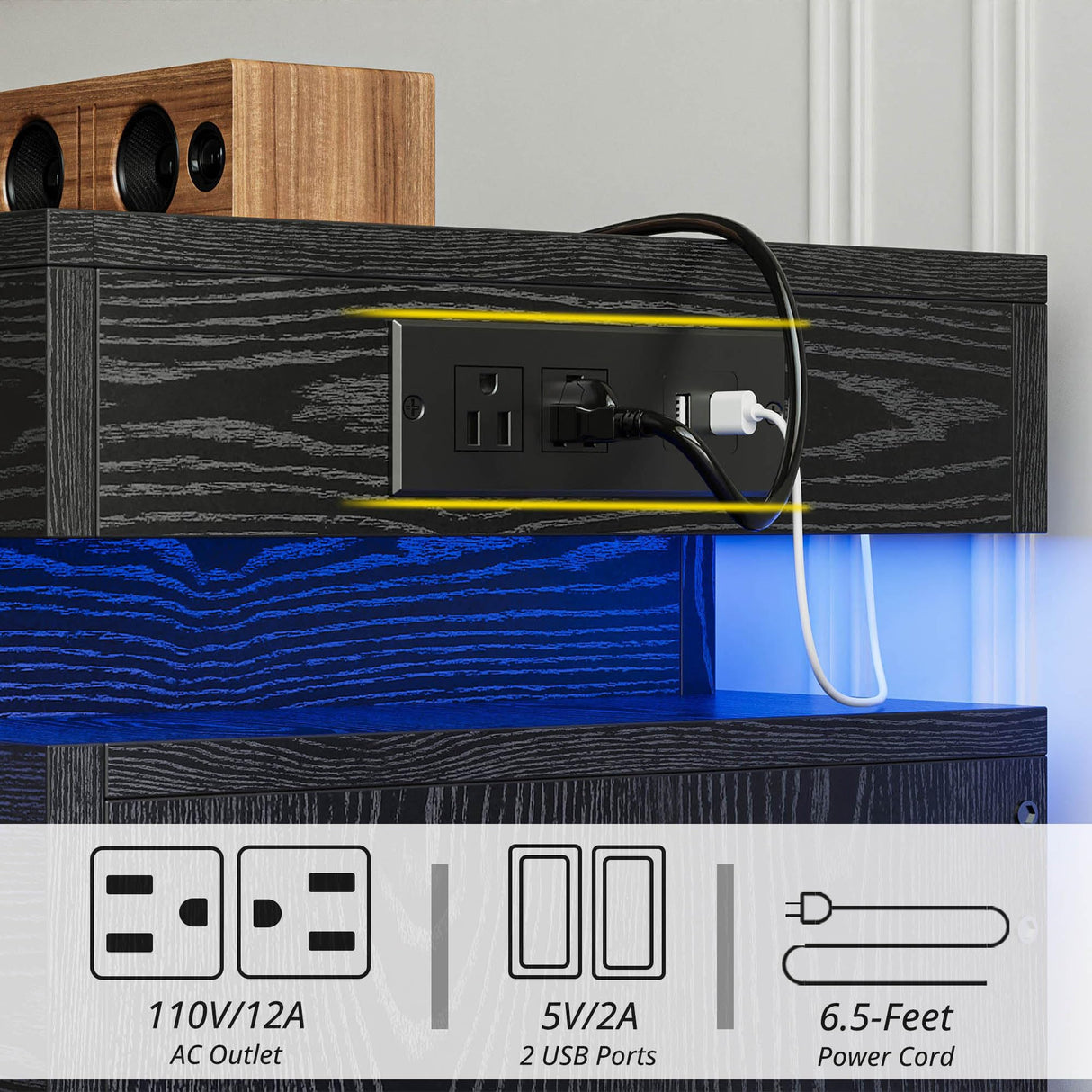 LIKIMIO 59" 6 Drawers Dresser for Bedroom, with LED & Power Strip, Large Wood Dressers & Chest of Drawers, Wide Storage Cabinet, Black LIKIMIO