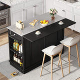 DWVO Kitchen Island w Stainless Steel Top Drop Leaf Bar Seating Power Outlet, 47" Portable Rolling Mobile Center Islands w Folding Dropleaf Storage Drawer Cabinet Wheel Counter Height Metal Top, Black DWVO