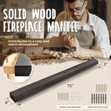 ABSWHLM 72x8x3 Fireplace Mantel - Handcrafted Hollow Rustic Solid Wood Wall Mounted Floating Shelf with Invisible Heavy Duty Wood Bracket (Weathered Black) ABSWHLM