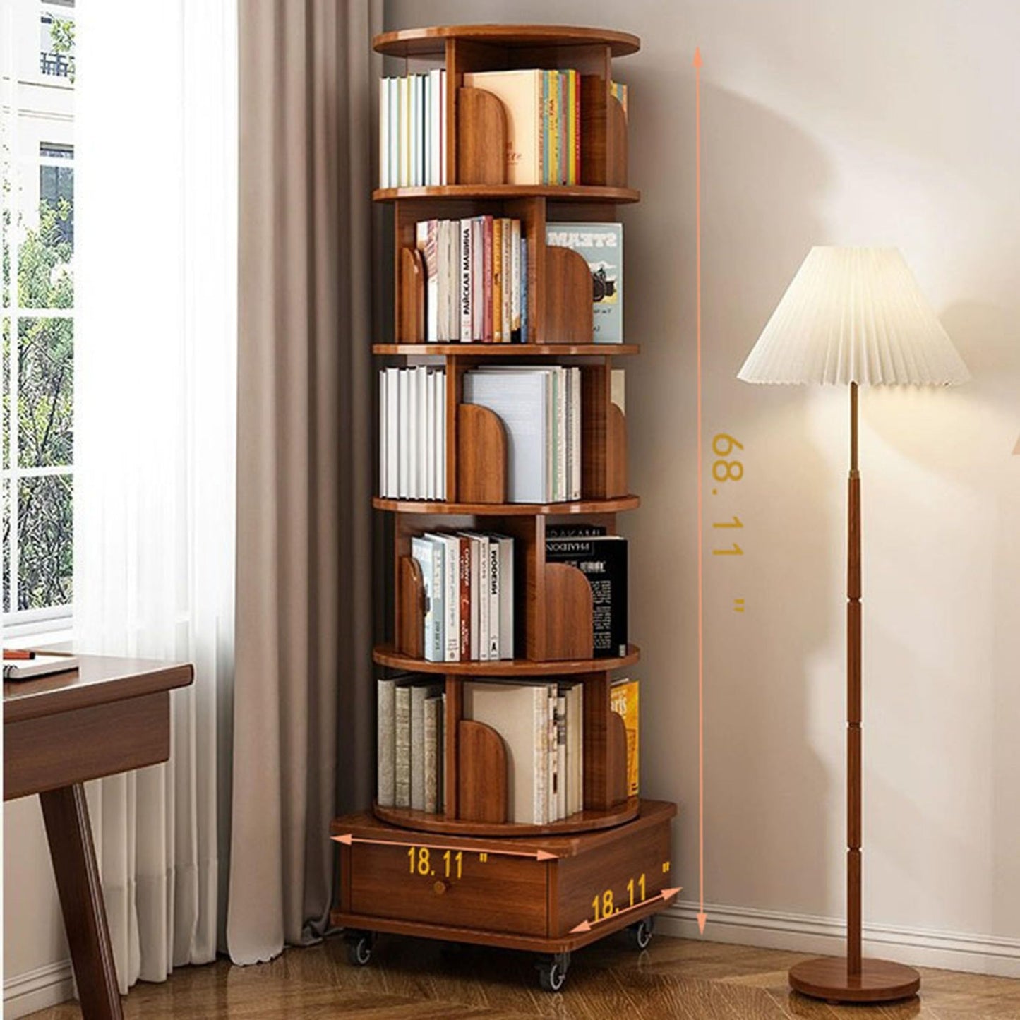 TruRim 360° Rotating Wooden Bookshelf Tower - Space-Saving Six-Tier Storage for Home - WoodArtSupply