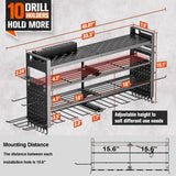 Heavy Duty Power Tool Organizer Wall Mount with Charging Station, Large Garage Organization with 10 cordless Drill Holder, 4 Layers Tool Organizers and Storage, Tool Rack with 6 Power Strip, Black Shomextol
