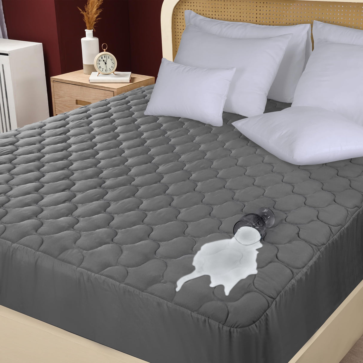 Utopia Bedding Waterproof Mattress Protector, Queen Mattress Pad, Quilted Fitted Cover Stretches up to 16 Inches Deep (Grey) Utopia Bedding