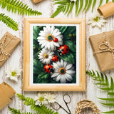 MOER SKY Beautiful Ladybugs Daisy Diamond Painting Art Kit for Adults, Spring Diamond Art Painting for Beginners, Full Drill Round Gem Art Flowers Painting 12x16 Inch MOER SKY