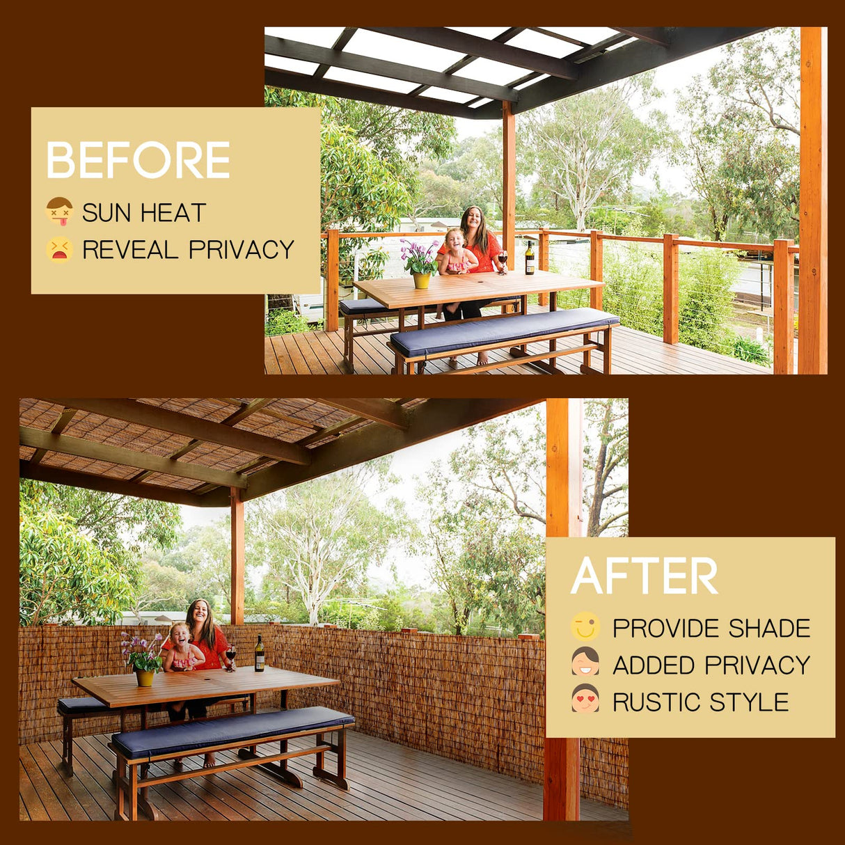 ZNCMRR Natural Reed Fencing Rolls,4FT X 16.4FT Reed Screen Curtain Balcony Reed Fence for Outdoor Backyard Patio（Brown） ZNCMRR