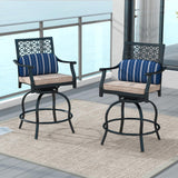 COSTWAY Outdoor Bar Chair Set of 4, 24.5 Inch Swivel Counter Height Bar Stools with Footrest, Seat Cushions & Lumbar Pillows, Metal Dining Bar Chairs for Patio, Backyard, Poolside (4) COSTWAY