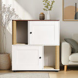 Litter Box Enclosure for 2 Cats, Hidden Litter Box Furniture with Double Room, Dog-Proof Litter Box Enclosure, Cat Washroom Furniture with Shelf and Cat Scratching Post, Suitable for Most Litter Boxes Fmlud