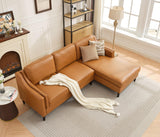 94'' Modern Genuine Leather Upholstered L-Shaped Sofa with Double Layer Curved Armrests and Chaise Lounge for Living Room (Tan, Right-Hand Facing) Familymill