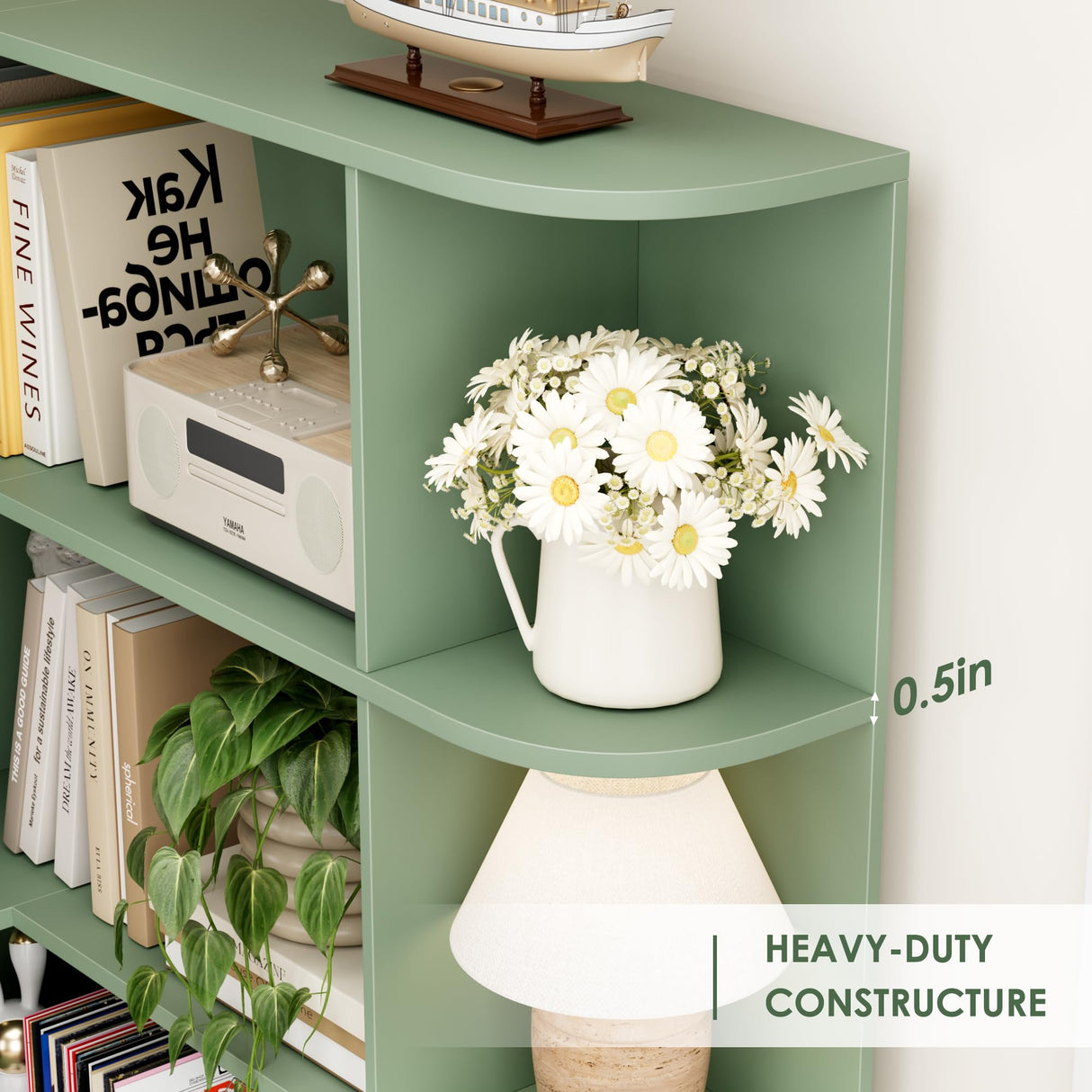 FOTOSOK 74” Tall Corner Bookshelf, 6-Tier Bookshelf and Bookcase with Open Storage, Tall Bookcases Wooden Storage Shelves for Home Office, Thickened Boards for Better Load Bearing, Green FOTOSOK