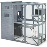 YDTOP Large Catio 4 Tiers Cat Enclosure House for Multiple Indoor Outdoor Cats with Weatherproof Roof, 4 Resting Rooms, 4 Platforms, 5 Windows, 70" H 32" W 77" L, Grey Green YDTOP