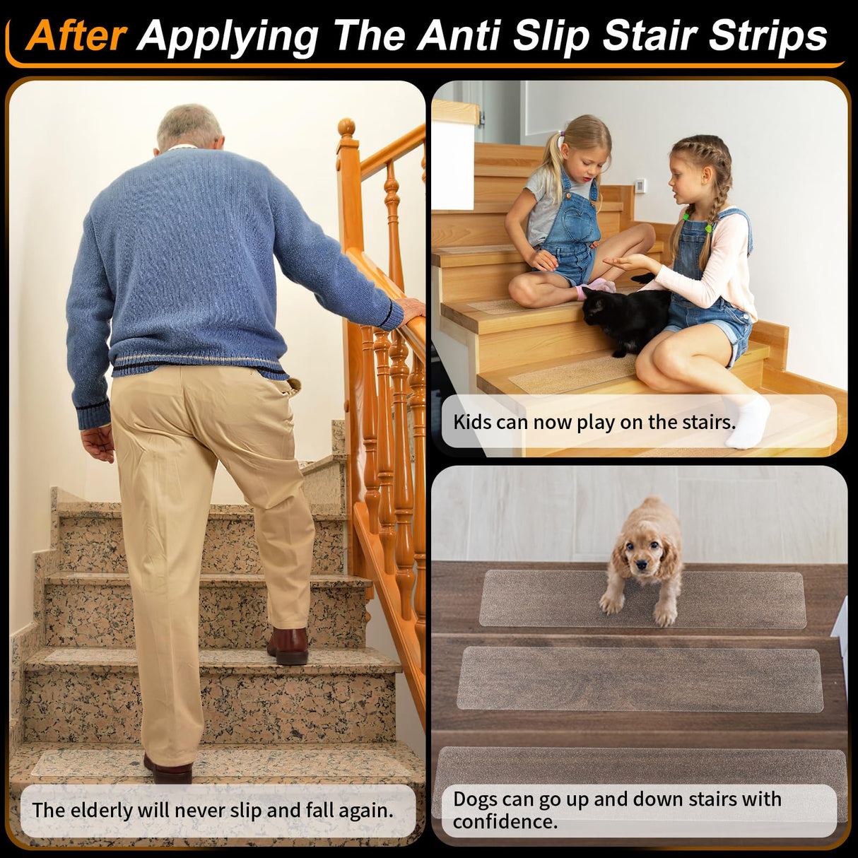 SMILOOL Clear Non Slip Stair Treads for Wooden Steps Indoor, 4" x 40" 5 Pack, Pre-Cut Anti Slip Stair Strips for Wood Stairs, Waterproof Grip Tape for Kids Elders and Pets, Transparent SMILOOL