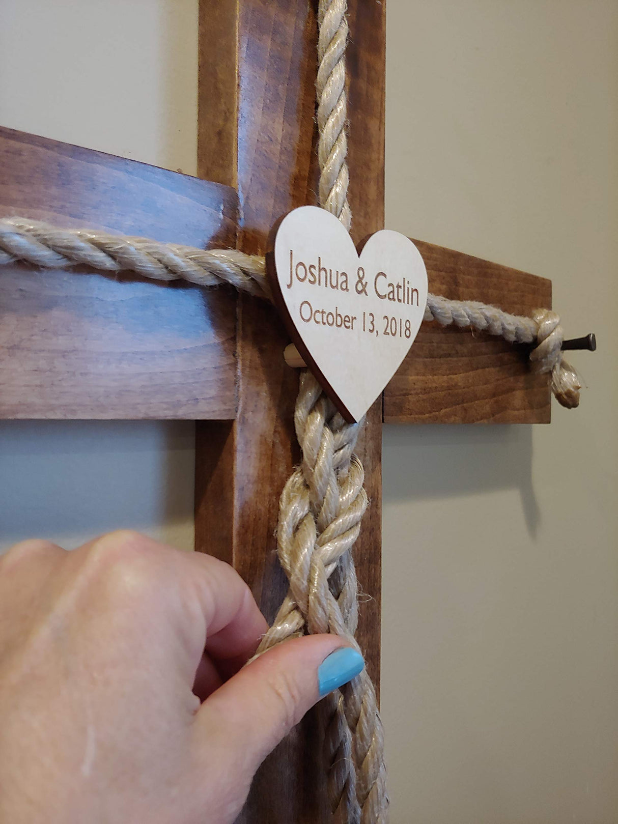 Personalized Laser Engraved Wedding Rope Wood Cross Personal Handcrafted Displays