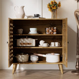 RoyalCraft Rattan Accent Cabinet with Doors, Farmhouse Buffet Entryway Cabinet with Oak Legs for Living Room, Natural Wooden Decorative Sideboard with Adjustable Shelf RoyalCraft