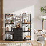 AFLUI Triple Bookshelf with 3 Fabric Drawers, 4-Tier Book Shelf and 10 Display Shelves, Industrial Large Bookcase for Home & Office, Black, 47'' Wide AFLUI