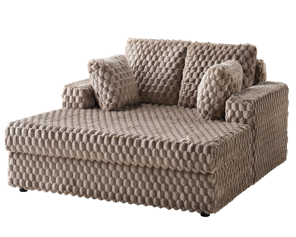 VanAcc 53 Inch Upholstered Chaise Lounge, Plush Sleeper Chair with Throw Pillows and Armrests, Sofa Bed Indoor for Living Room, Brown VanAcc