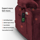 MCombo Dual Motor Power Lift Recliner Chair with Massage and Heat for Elderly People, Infinite Position, USB Ports, Cup Holders, Fabric 7890 (Medium, Burgundy) MCombo