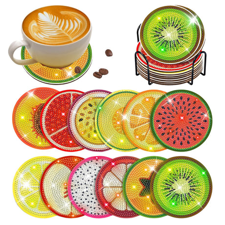 12 pcs Diamond Painting Coasters | Diamond Art Coasters | Fruit Diamond Art Painting | Perfect Art Craft Gift for Fruit Lover, Dad, Mom, Grandparents, Brother, Sister. LGANHAPY