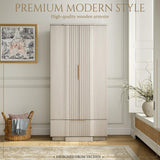 Yechen 64" Fluted Armoire Wardrobe Closet with Doors and Drawer, Wooden Wardrobe Cabinet with Adjustable Shelve, Modern Small Armoires for Hanging Clothes Coats for Bedroom, White Grey Yechen