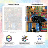 Yezavesu Black Cat Paint by Numbers Kit for Adults Beginner, Bookshelf Adult Paint by Number Kits on Canvas Without Frame, DIY Acrylic Funny Painting by Numbers for Home Wall Decor Gift 16x20 Inch Yezavesu