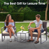 HYDRAGARDEN 3PCS Patio Furniture Set, Outdoor Wicker Bistro Conversation Set with Padded Cushions & Glass Table, Garden Rattan Chair Set for Porch Balcony Backyard (Plus Brown Wicker & Brown Cushions) EARLGROVE