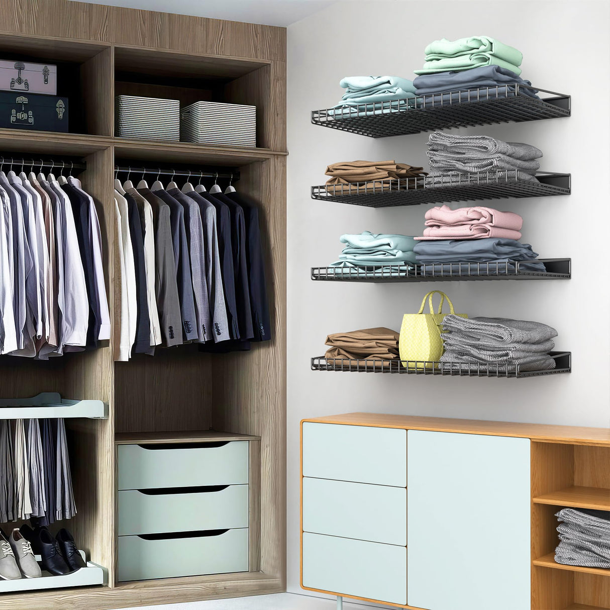 Ultrawall Wall Mounted Storage Shelf for Garage, 4 Pack Metal Shelf Rack, Heavy-Duty Wall Organizer Shelves Suitable for Shop, Shed, Garage 23.5inch x 12inch(Black) Ultrawall