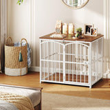 HOOBRO Foldable Dog Crate Furniture, 31.5" Indoor Dog Kennel No Assembly, Wooden Dog Cage Decorative Side End Table, for Medium Small Dogs, White and Walnut WH86GW03 HOOBRO