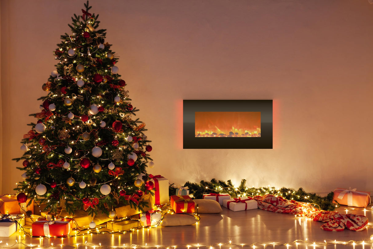 Northwest Electric Fireplace - 30 Inch Wall Mounted Fireplace - 13 Backlight Colors and Remote Controlled LED Flames, Heat, and Brightness (Black) Northwest