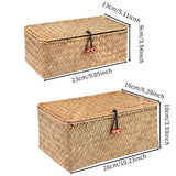 Moosky Wicker Shelf Baskets with Lid,Handwoven Seagrass Basket for Storage Basket Bins Rectangular Home Organizer Gift Boxes (Natural Set of 2) Moosky