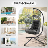 Hanging Egg Chair with Stand, Outdoor Patio Rattan Wicker Swing Egg Chair, Outdoor Indoor Hammock Chair for Porch, Living Room, Poolside and Balcony, 350LBS Capacity, Dark Grey XZHQHB