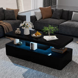 oneinmil Modern LED Coffee Table, 40" Living Room Tables with 16 Colors LED Lights, Double-Layer Design, Stylish Coffee Tables for Living Room, Black oneinmil