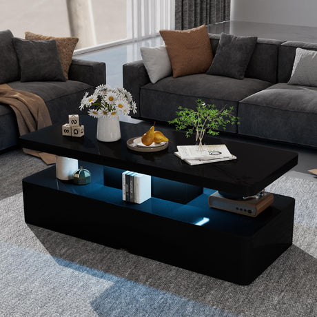 oneinmil Modern LED Coffee Table, 40" Living Room Tables with 16 Colors LED Lights, Double-Layer Design, Stylish Coffee Tables for Living Room, Black oneinmil