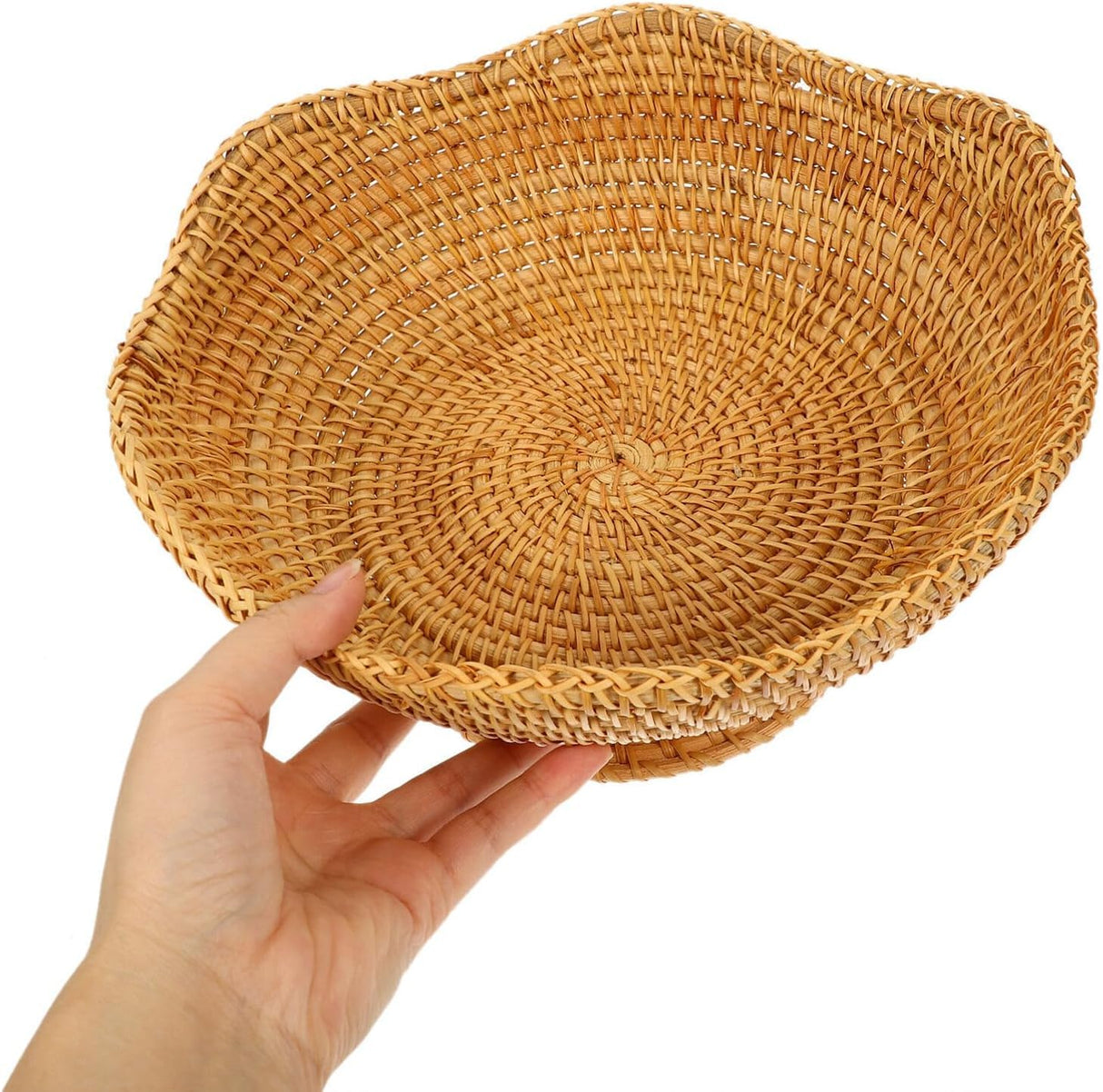 DOITOOL Rattan Fruit Bowl, Woven Footed Bowl Round Pedestal Plate Decorative Bowl for Table Centerpiece, 10 Inch Rattan Footed Bowl Woven Fruit Bowl for Kitchen Counter or Table Decorations DOITOOL