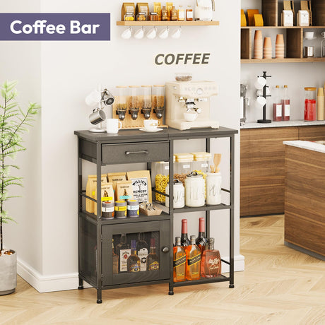 SWTYMIKI Coffee Bar Cabinet for Home - Farmhouse Coffee Stand Station Multi-Purpose Storage Cabinet with Adjustable Feet, Drawers - Kitchen Bar Table for Living Room, Corner, Small Space, Black SWTYMIKI