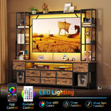 RALGEND TV Stand with Power Outlets to 65 Inches, LED Large Wall Unit Entertainment Center with Bookshelf, Dresser TV Stand with 8 PU Drawer, for Living Room, Bedroom, Rustic Brown and Black RALGEND