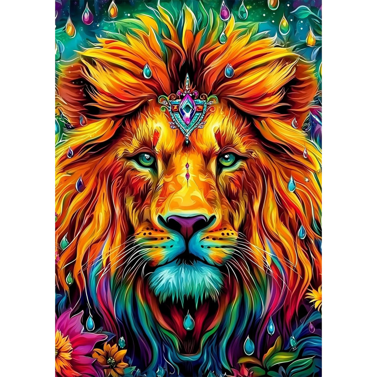 SENQAO Lion Diamond Painting Kits for Adults, Flower Diamond Art Paintings Kit for Beginners, 5D Full Drill Diamand Paintings Kits, Gem Art Crafts for Adults Wall Decor 12x16inch SENQAO