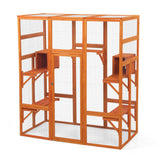 Catio Outdoor Cat Enclosure, Large Wood Cat Cage with Sunlight Top Panel, Perches, Sleeping Boxes, Wooden Cat Cage Condo Indoor Playpen, 62.6" L x 32.2" W x 70" H (Orange, Extra Large) GIYZOKNI