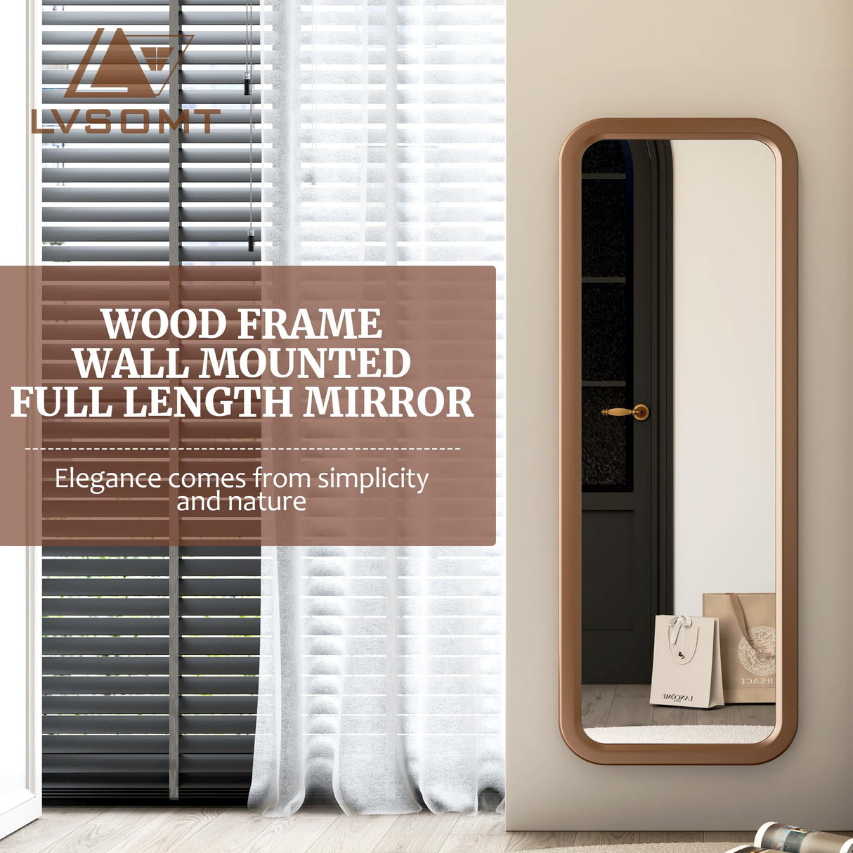 LVSOMT 63"×18” Wooden Full Length Mirror, Full Body Mirror, Standing Floor Mirror, Solid Wood Frame, Stand Up or Wall-Mounted, Dressing Mirror for Bedroom, Rustic Mirror, Walnut LVSOMT