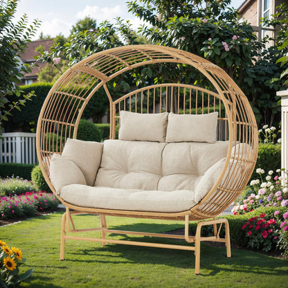 LUMIINOFAMI Outdoor Glider Egg Chair, Oversized 2 Person Egg Rocking Chair with Thick Cushions, Wicker Egg Chair Rattan Porch Furniture Loveseat Lounge Chair for Bedroom Sunroom Backyard(Yell - WoodArtSupply