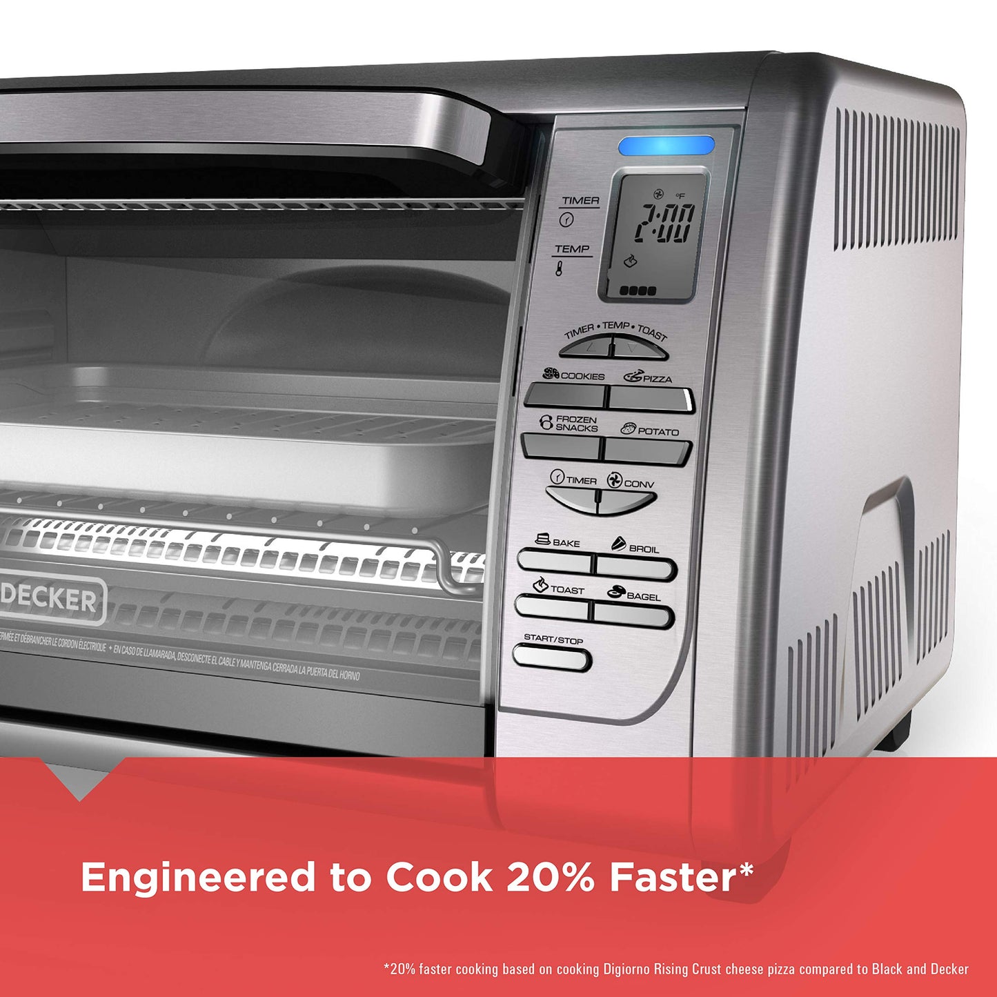 Black+Decker Countertop Convection Toaster Oven, 8 One-touch Cooking Functions, Stainless Steel