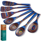 Wooden Spoons for Cooking, 7 Pcs Pakkawood Wooden Kitchen Cooking Spoon Utensil Tools Set Includes Spatula Corner Spoon Rice Paddle Friendly to Non-Stick Cookware by HOWHONG (Blue) HOWHONG